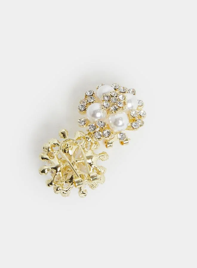 Styli Embellished Pearl Cluster Earrings